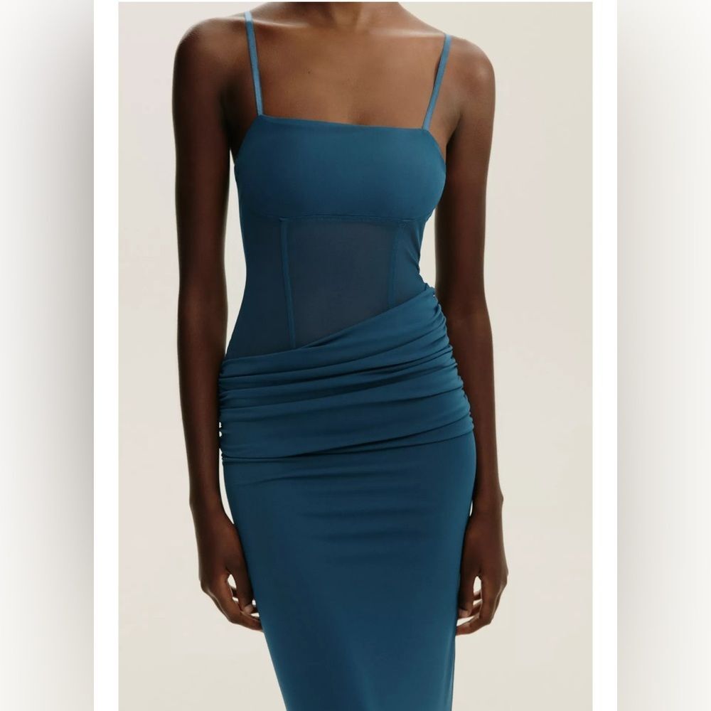 ZARA L COMBINATION BLUE LONG TULLE DRESS NWT